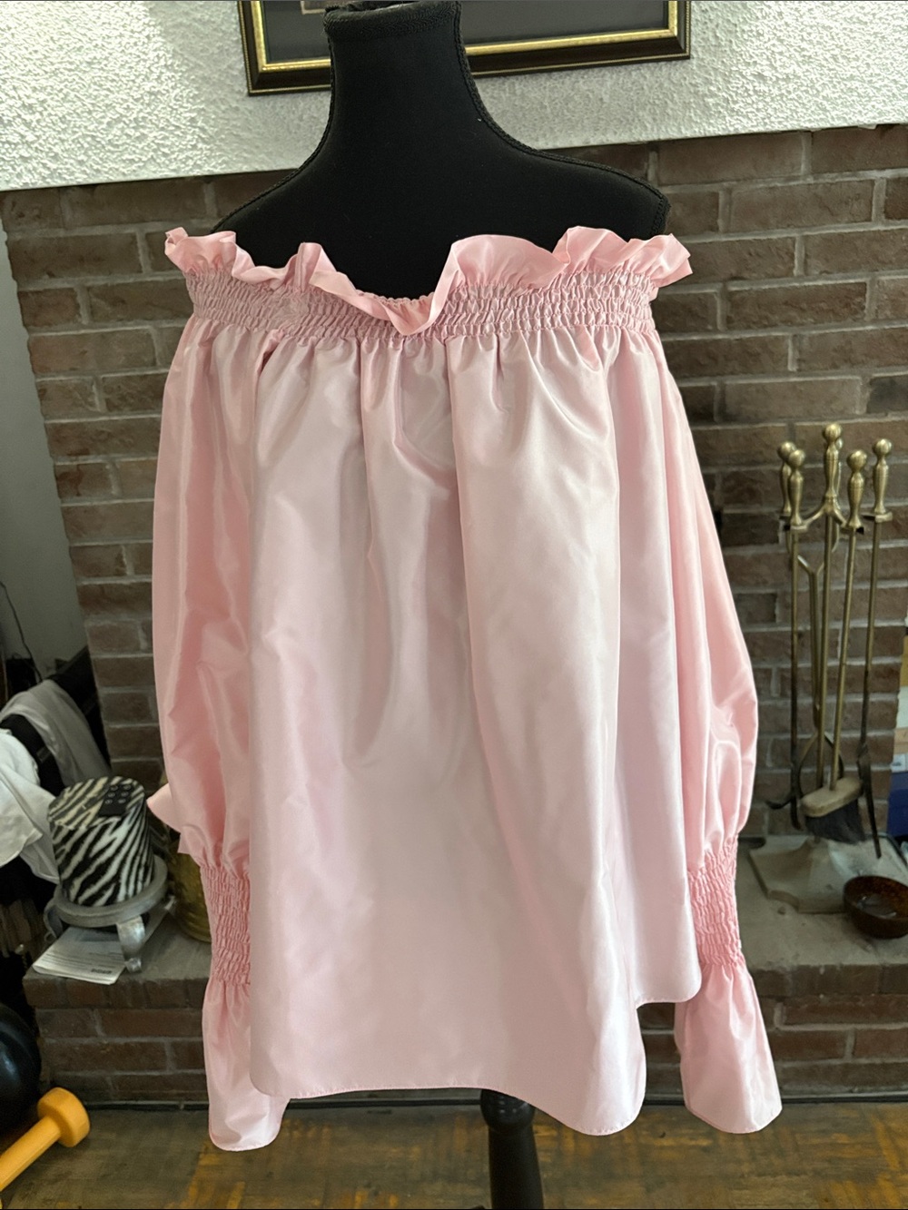 Adam Lippes Pink Off-Shoulder Ruffled Blouse